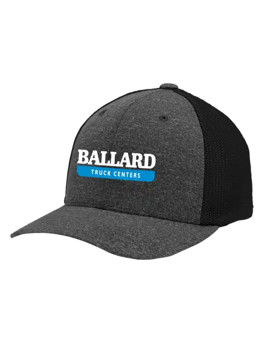 Flexfit Black/Dark Charcoal Heather Melange Mesh Back Trucker Cap w/Ballard Truck Centers Logo