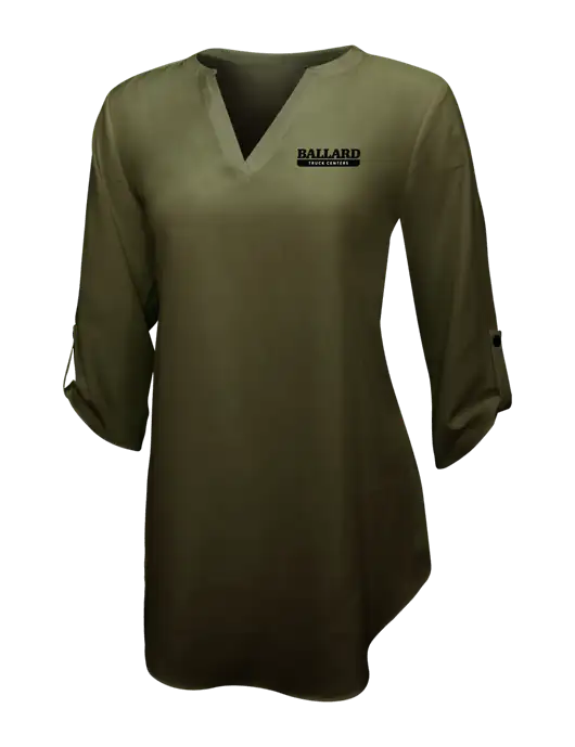 Womens Dark Olive 3/4 Sleeve Tunic Blouse w/Ballard Truck Centers Logo